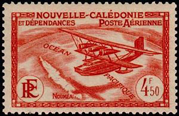 1938 NouvelleCaledonie PA30 Seaplane and Map of New Caledonia